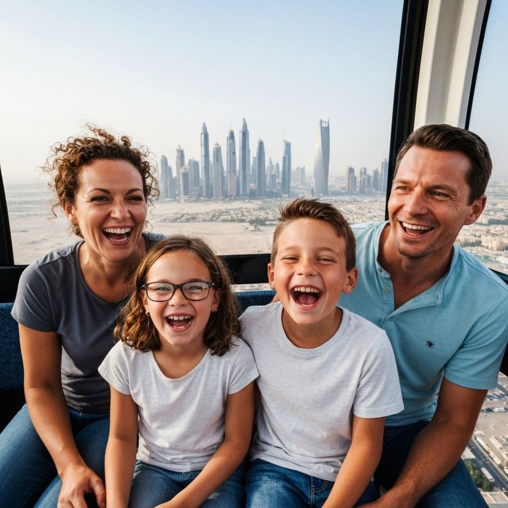 AIN Dubai Family Guide - Happy family with children enjoying views from observation wheel